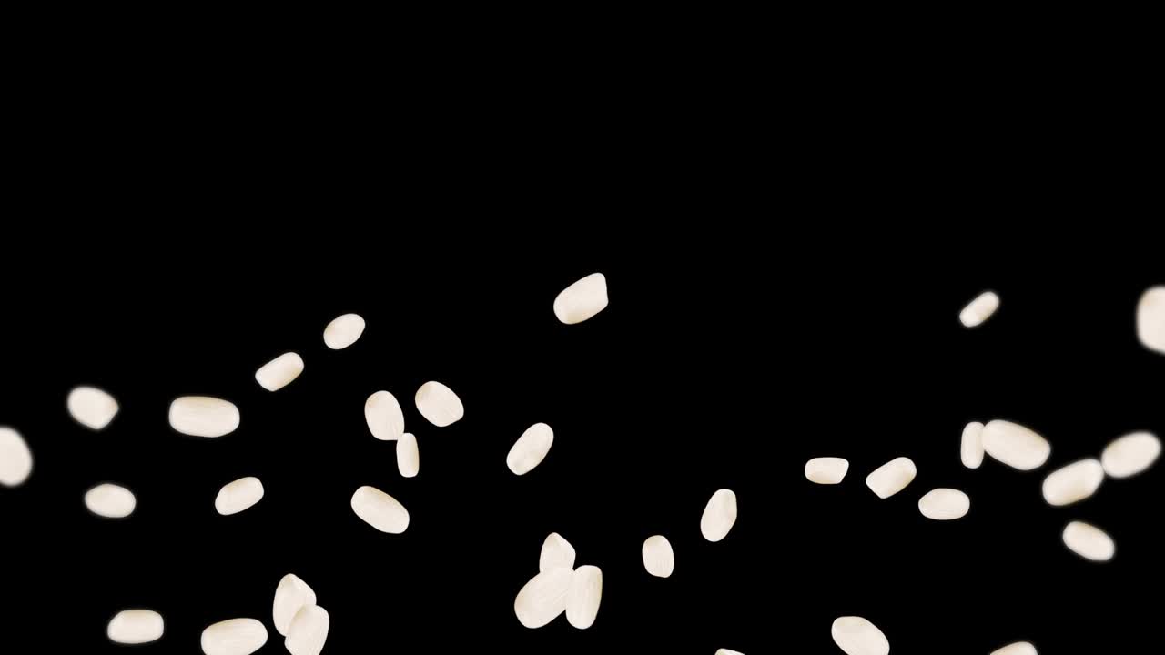 검은색 바탕에 많은 을 날려.  어리. 은. 채식주의자. 건강한 음식.  회전의 3d 루프 애니메이션.