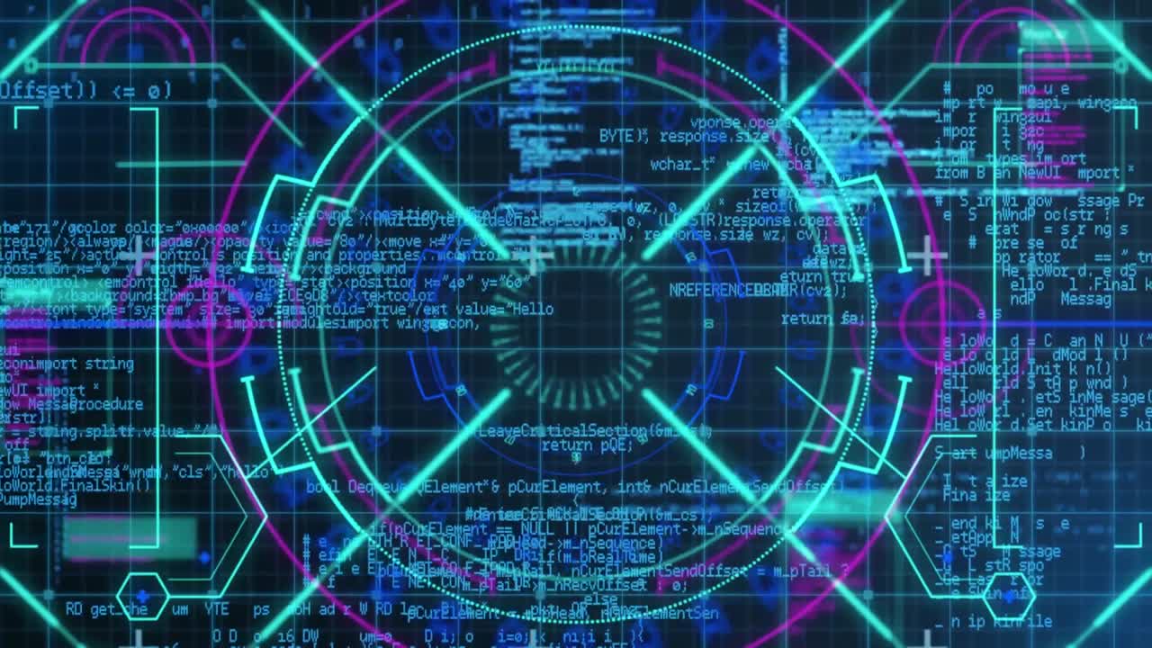 Animation of scope scanning and data processing over grid in background