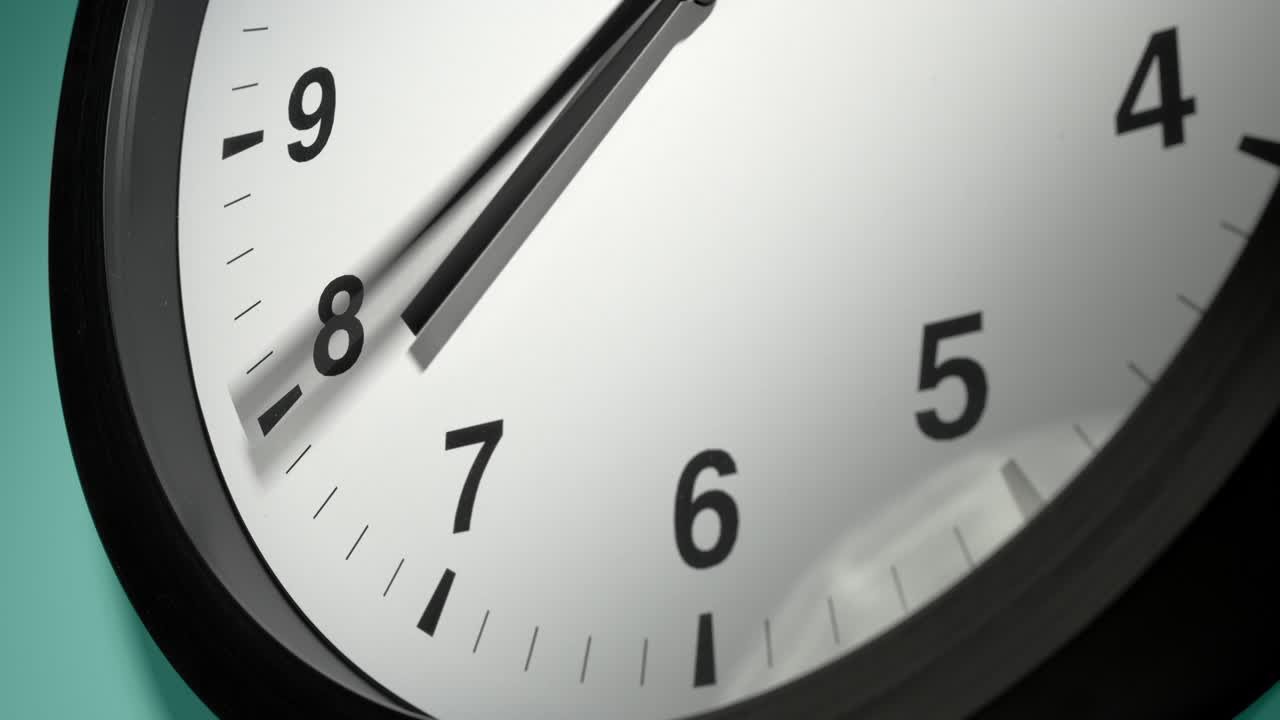 Clock Face on Cyan Blue Aquamarine Celadon Sea-Green Wall in Time Lapse