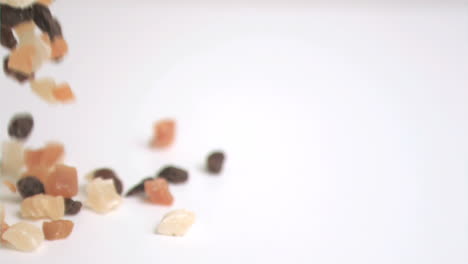 dried fruits falling in super slow motion