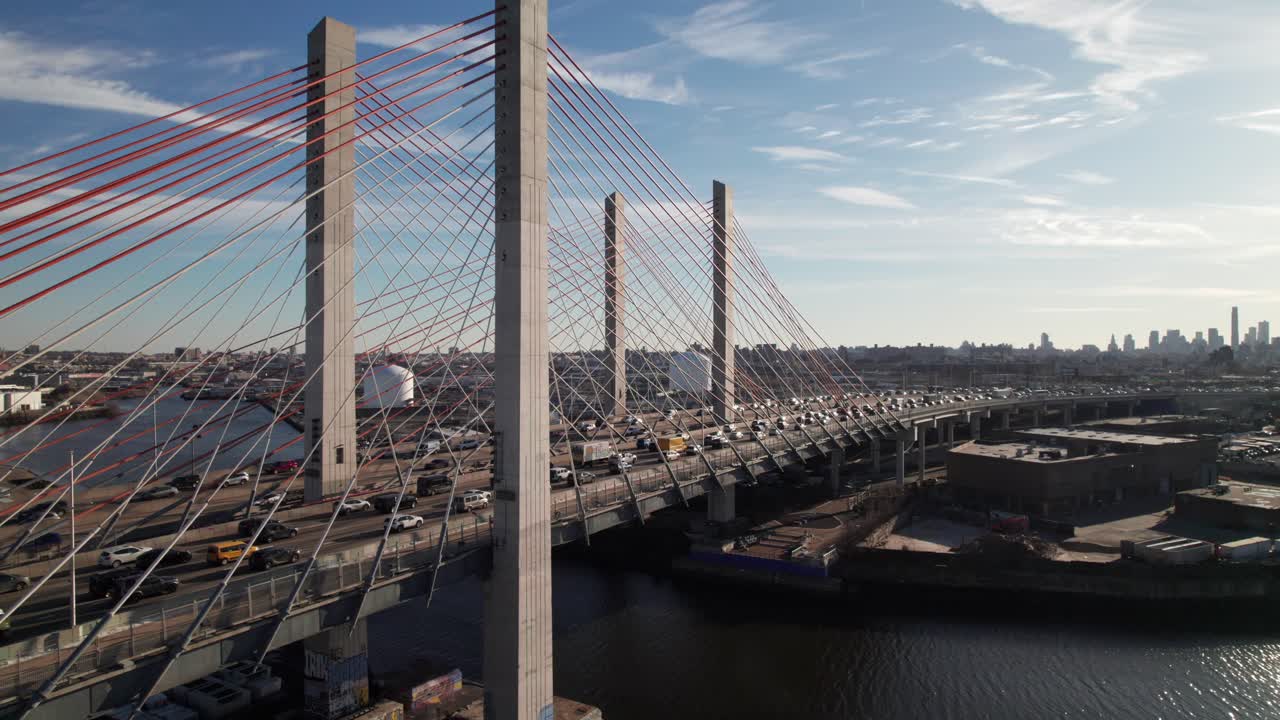 Kosciusko Bridge and the Brooklyn-Queens Expressway, New York, 4K drone shot