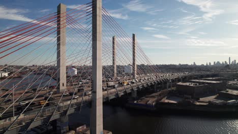 kosciusko bridge and the brooklyn-queens expressway, new york, 4k drone shot