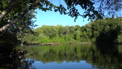 un lugar tranquilo donde el agua está rodeada de sombras hechas por los árboles