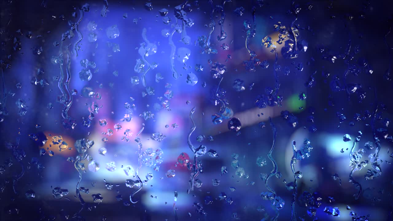 Rainy Night Cityscape View Through a Window