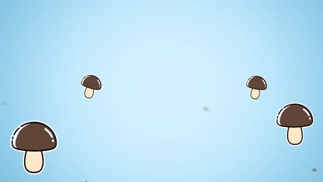 Animation-of-multiple-mushroom-icons-on-blue-background