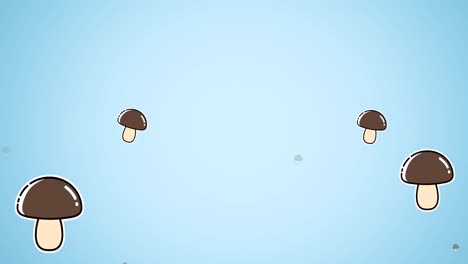 animation of multiple mushroom icons on blue background
