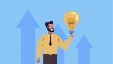 successful man with bulb animation