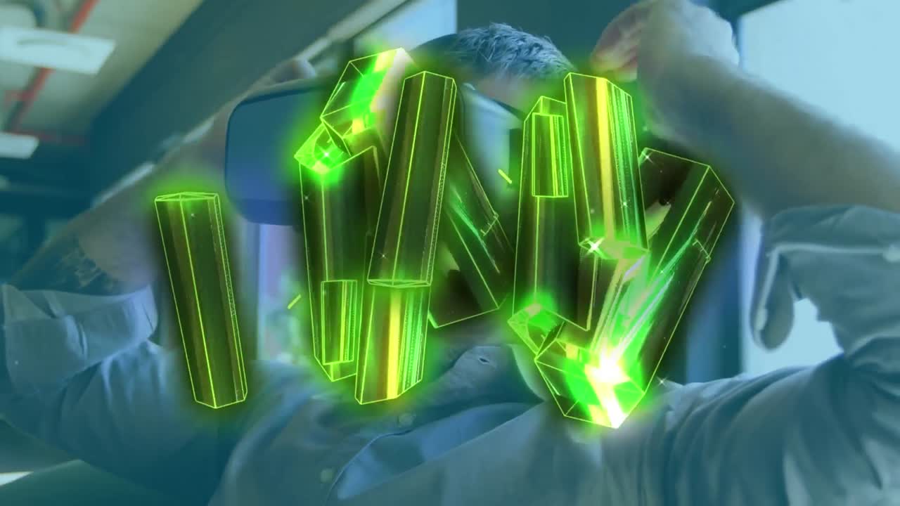 네온 기하학적 모양 위에 반 ⁇ 이는 qr 코드의 애니메이션