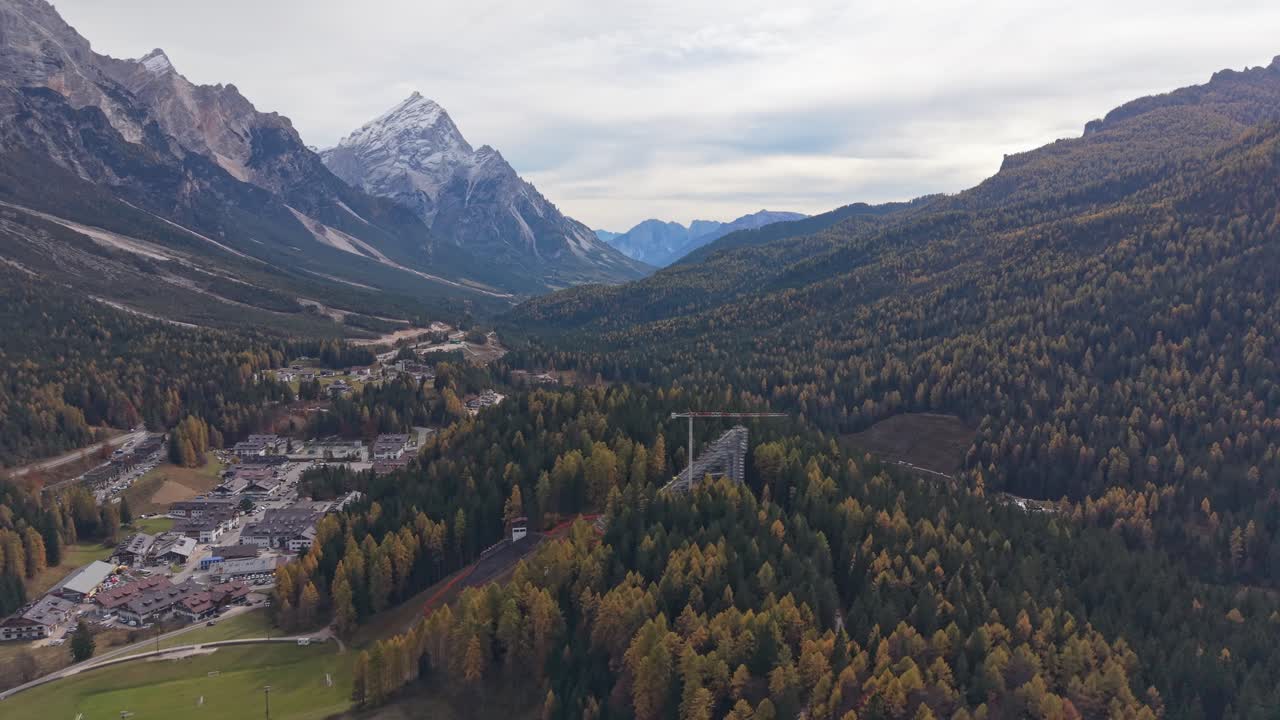 Restoration of old ski jump at Cortina d'Ampezzo for Olympics, Dolomites