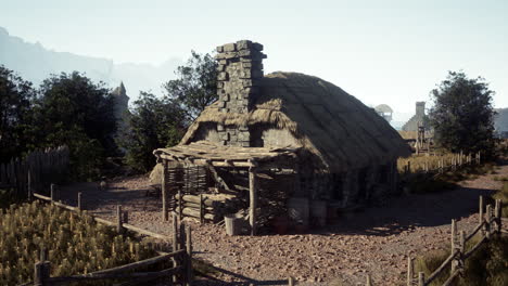 a stone cottage in a medieval village