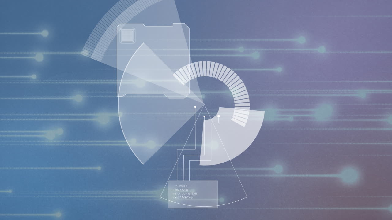 그라디언트 파란색 배경에 움직이는 둥근 스캐너와 빛의 흔적의 애니메이션