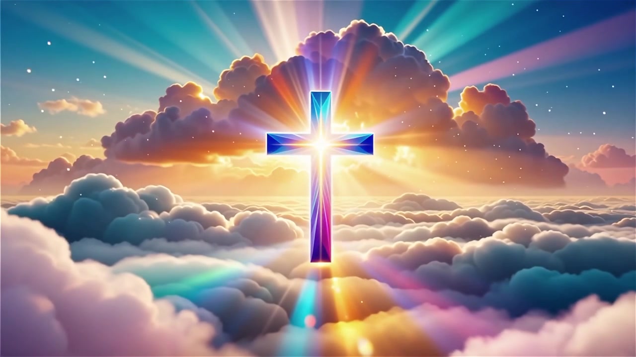 Croce Cristiana Luce Celestiale Sfondo per il Culto.