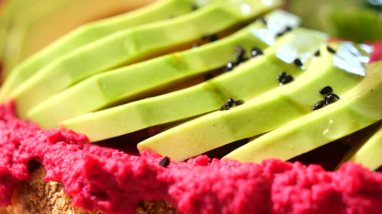 Avocado and Beetroot Hummus Toast