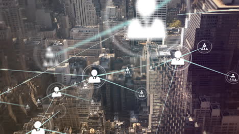 Connectors moving on cityscape background