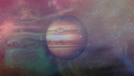 animation of brown planet in smoky red, green and brown space