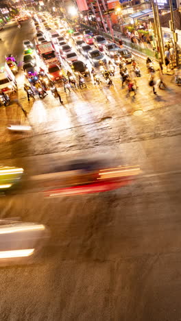 timelapse of rush hour traffic in central bangkok at night in vertical