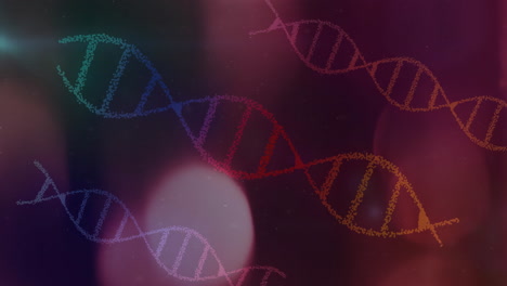 las cadenas de adn están animadas sobre un fondo abstracto y colorido.