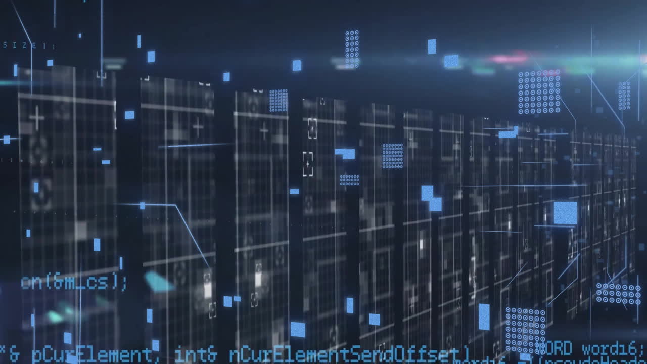 컴퓨터 서버를 통해 연결 및 데이터 처리의 애니메이션