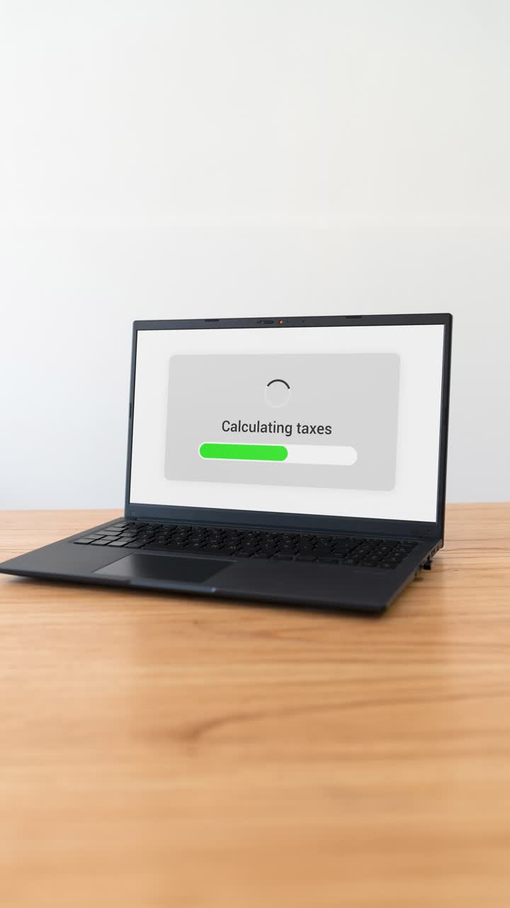 Using AI to calculate your tax return on a laptop. Vertical shot.