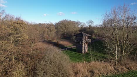 Aerial-approach-of-watch-tower-remains-of-roman-regiment-fortification-part-of-the-original-Waterlinie-defense-settlement