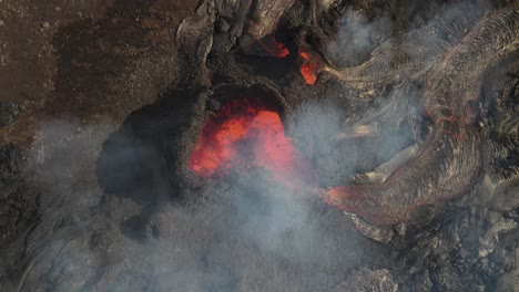 aerial view of active lava flow