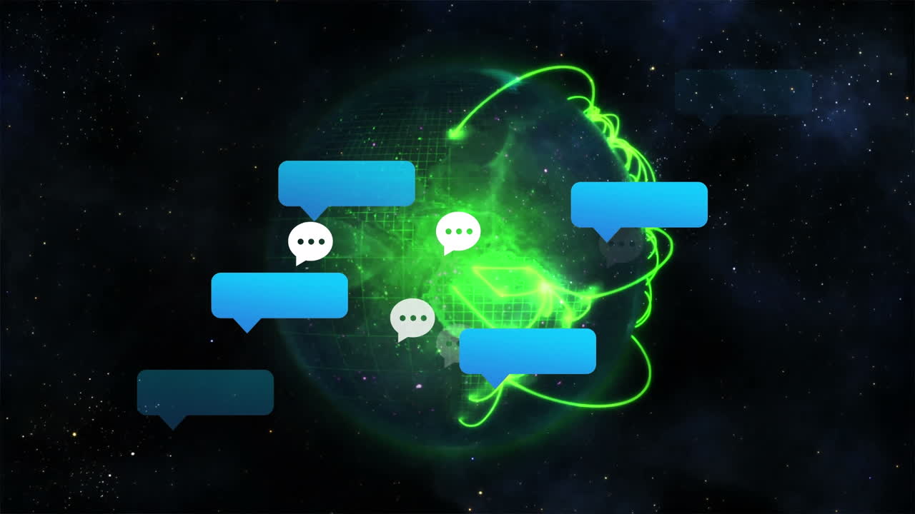 animación de iconos de medios en todo el mundo sobre un fondo negro