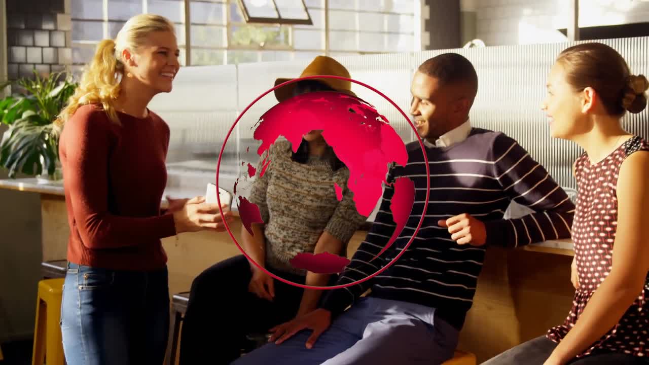 animación del globo sobre diversas personas de negocios en la oficina