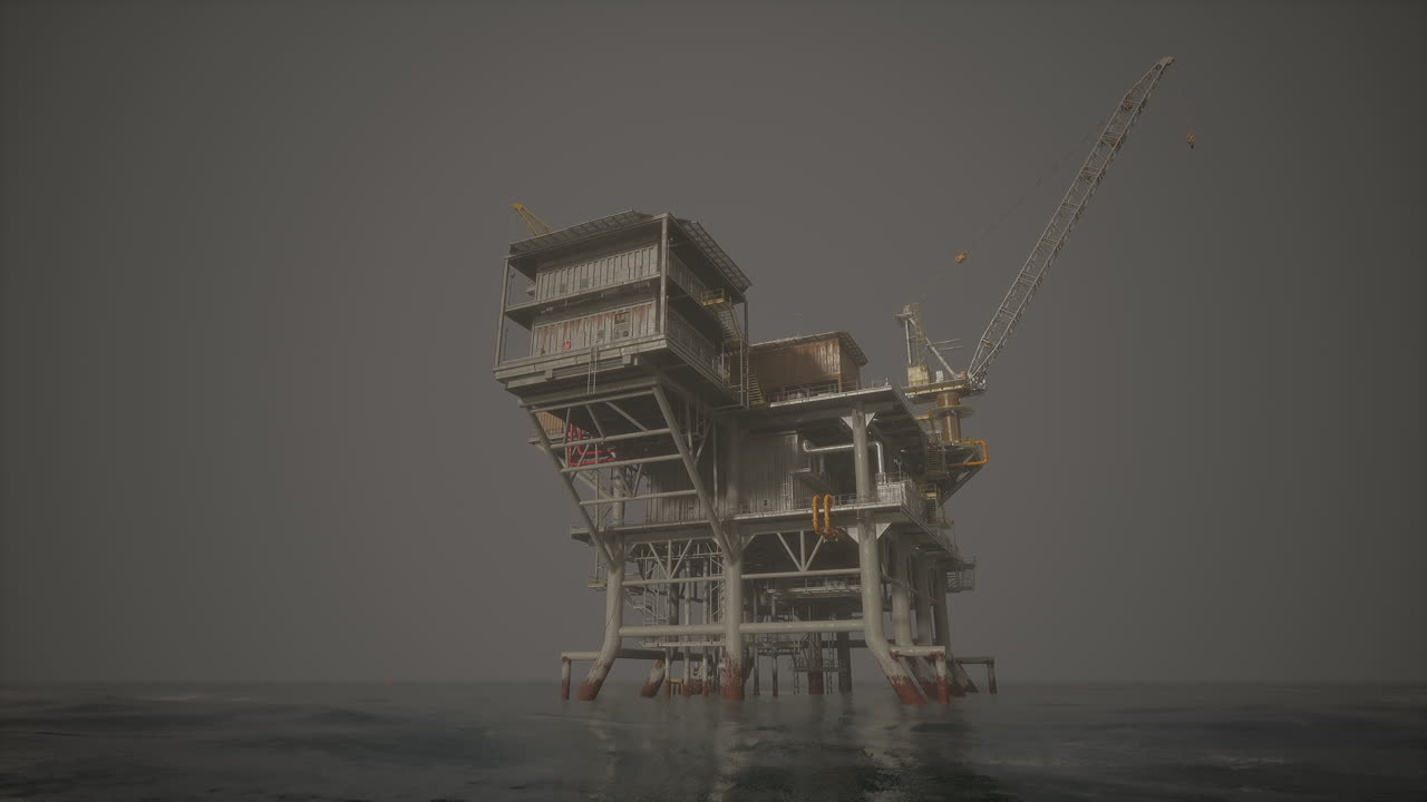 plataforma petrolera en el océano nebuloso