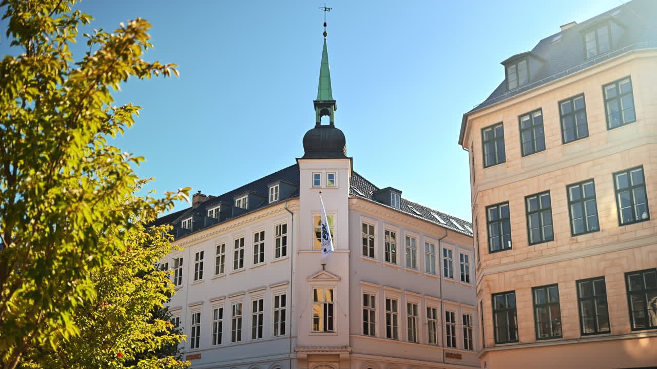View of a white building in Hojbro Plads in Copenhagen, Denmark