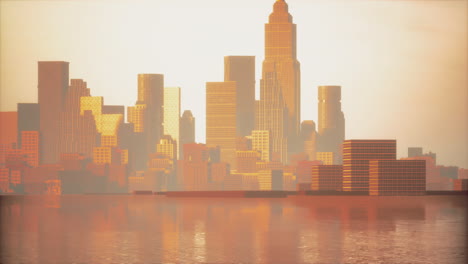 Beautiful-sun-ray-over-downtown-during-hazy-sunrise