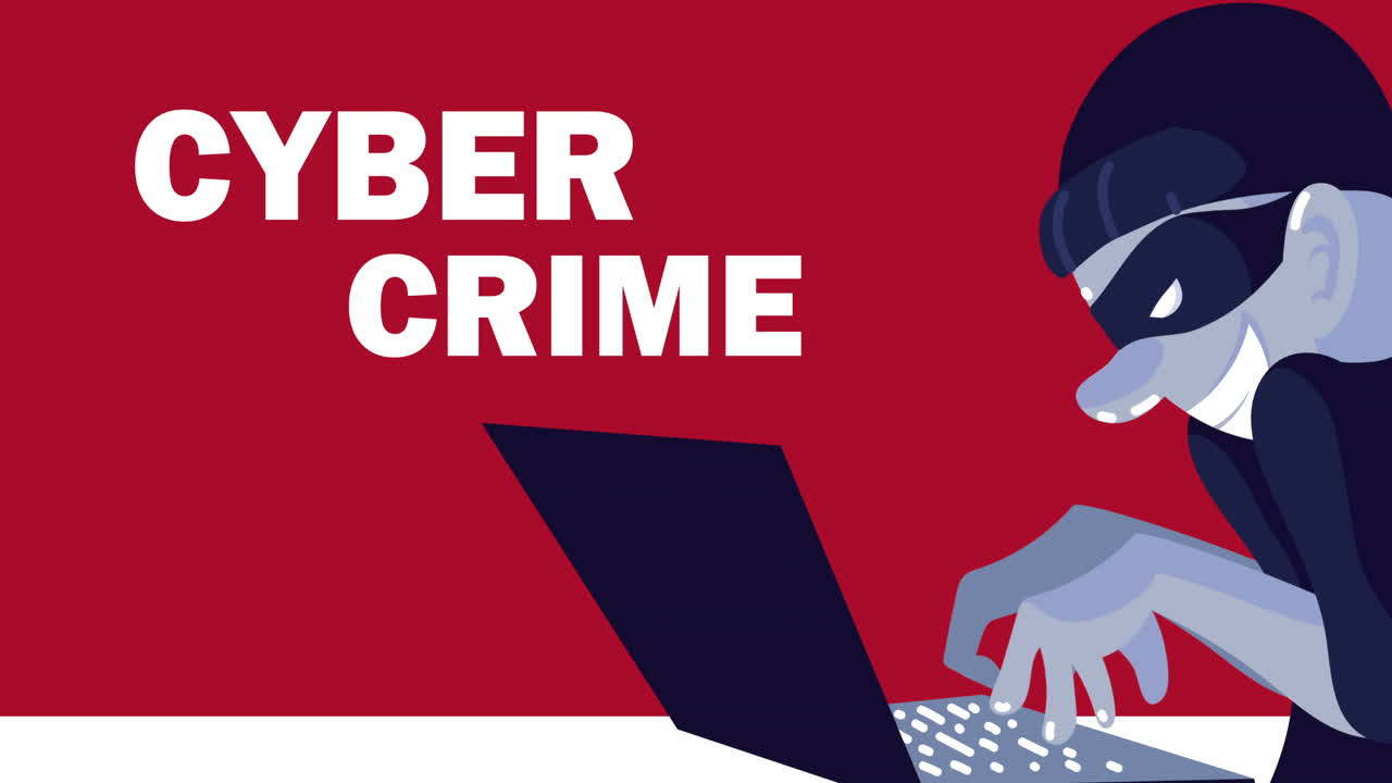 hacker using laptop computer cyber crime animated