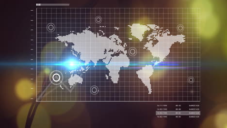 animación del procesamiento de datos con mapa del mundo sobre bokeh en fondo negro
