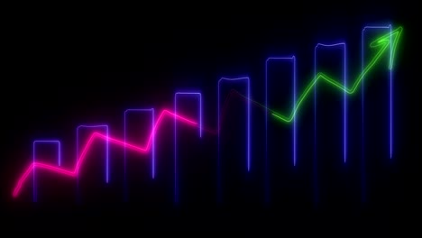 neon pink and purple, blinking and glowing light animation, outlines of growing chart up, on a black background