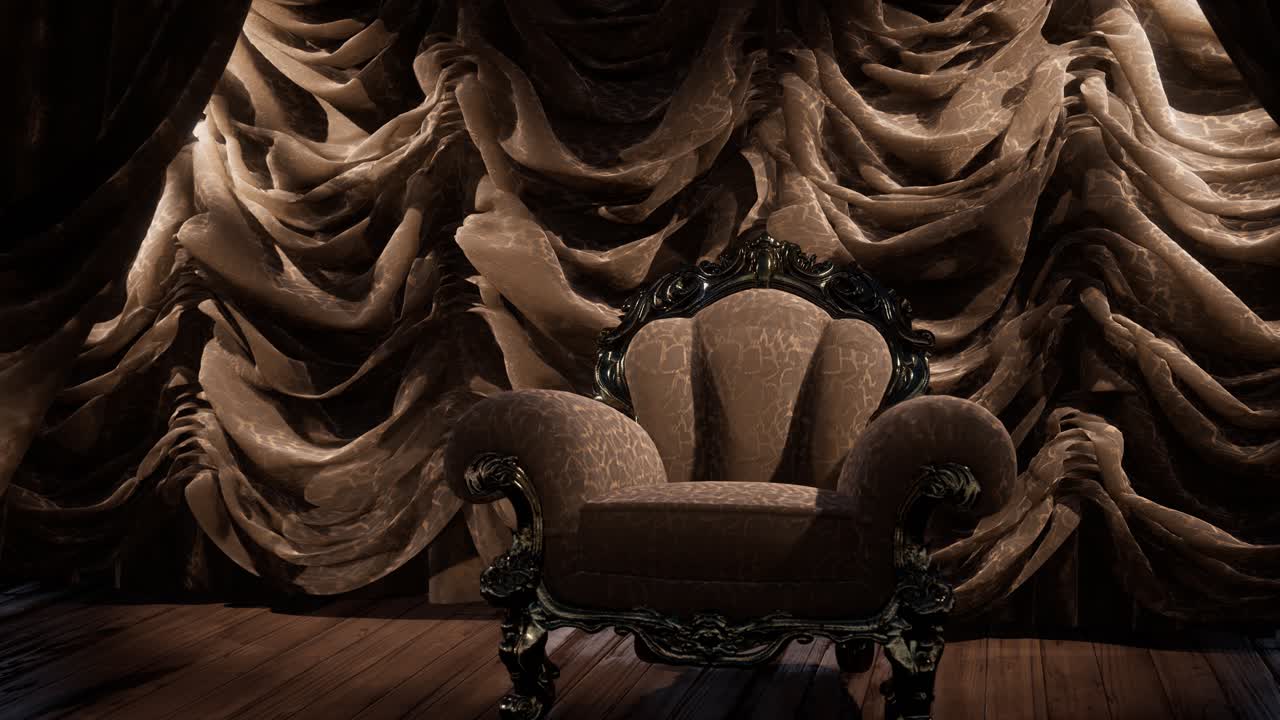 의자 가 있는 고급스러운 극장 커튼 무대