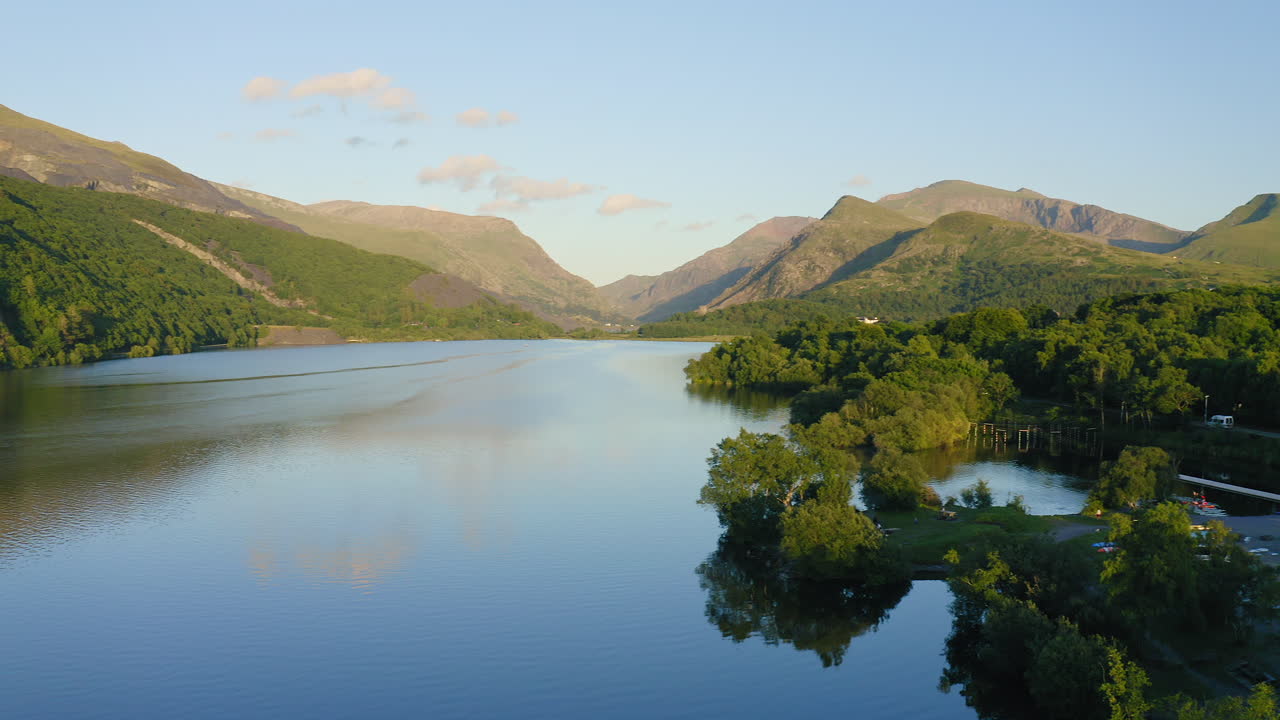 Marvelous Mountain Scenery Of Llyn Padarn Lake In Snowdonia National Park in Wales UK - panning shot