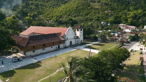 flying toward oldest roman catholic church in cebu province, philippines