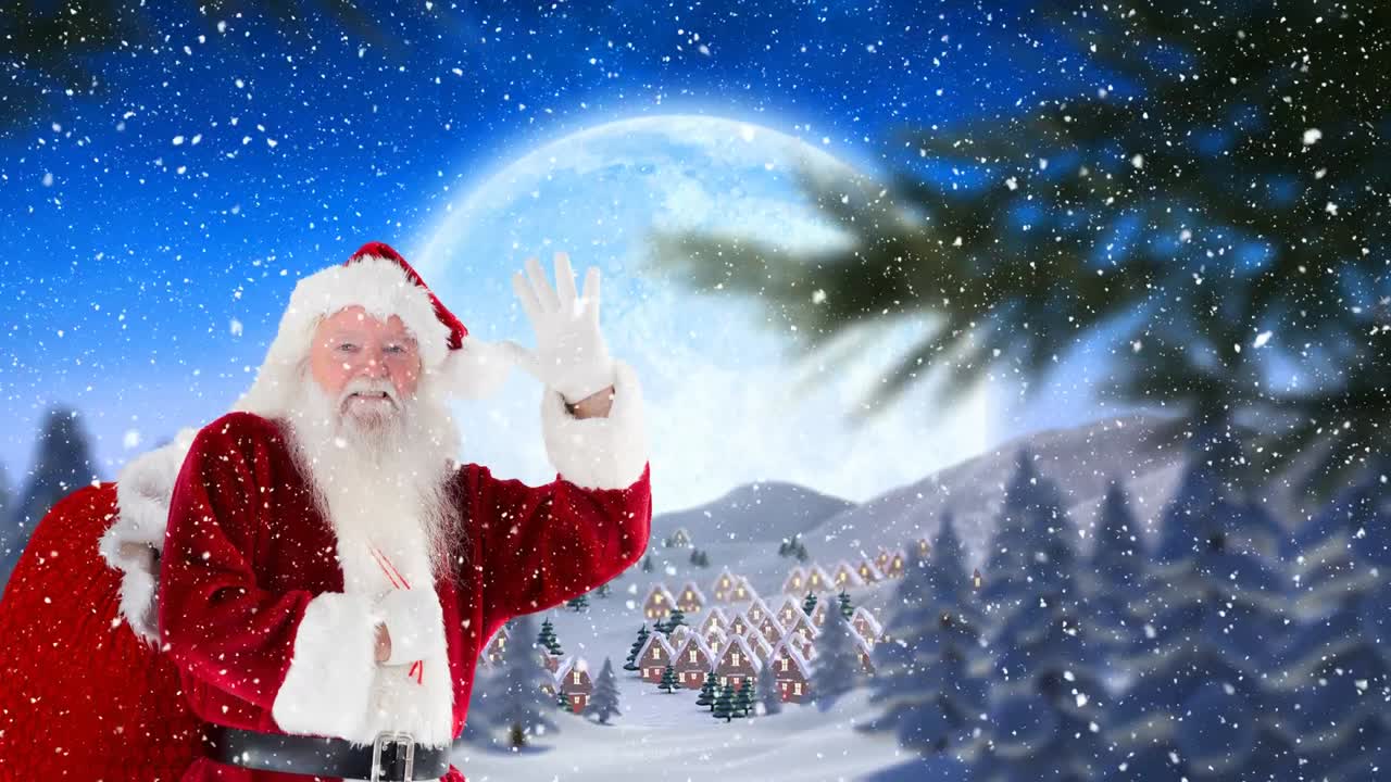 겨울 풍경에 산타 클로즈와 함께 내리는 눈