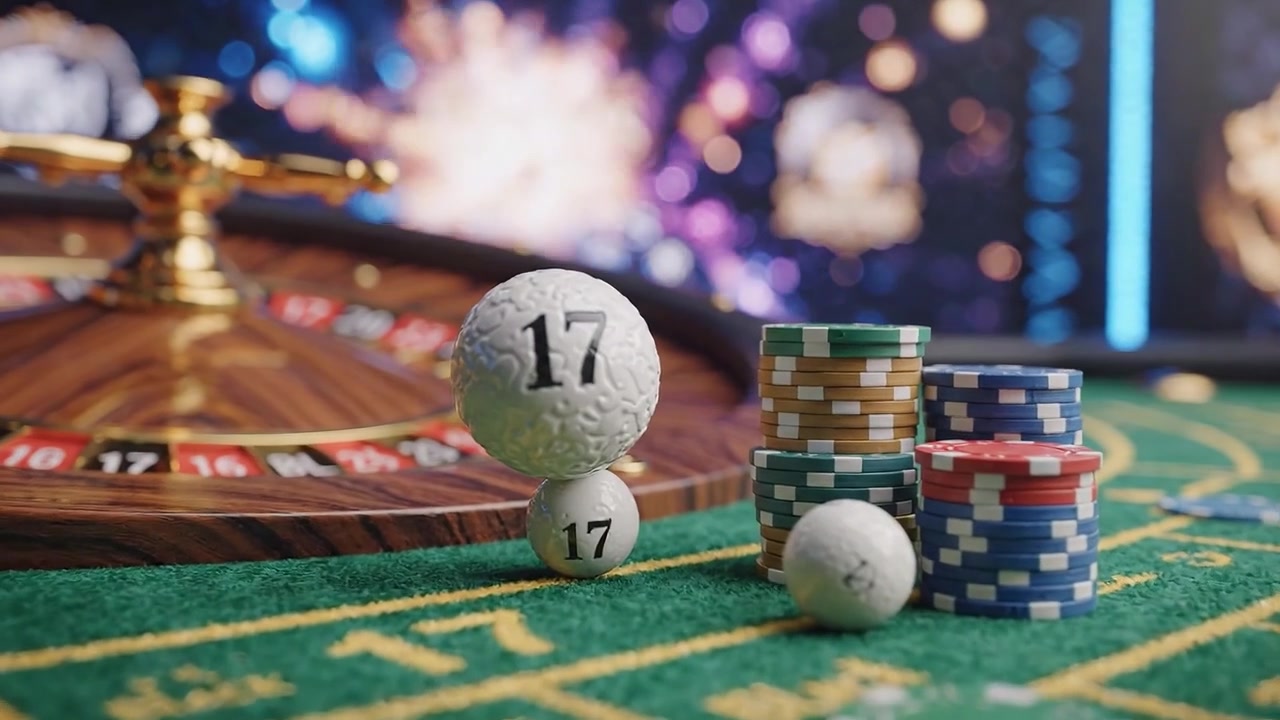 Emozionante scena di casinò con ruota della roulette e fiches colorate su uno sfondo vivace, catturando il brivido del gioco e dell'esperienza di gioco d'azzardo.