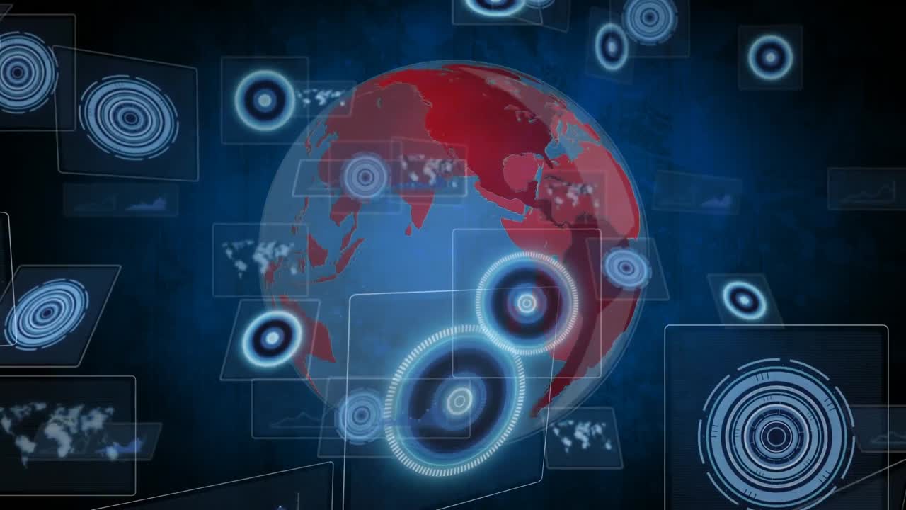 Composition of data processing and scopes scanning on screens over globe