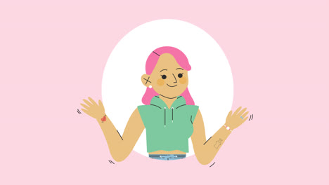 ilustración de una chica con cabello rosa y tatuajes