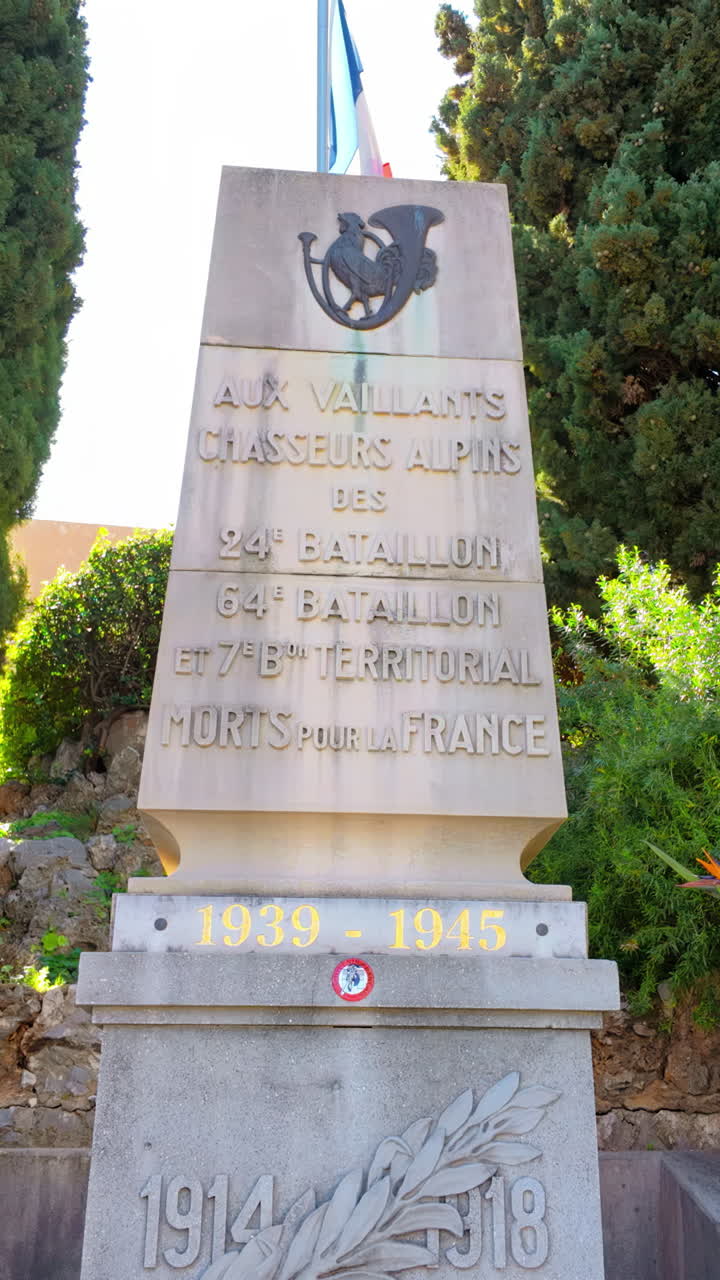 World War I memorial statue in a park in Villefranche sur Mer, France. Vertical
