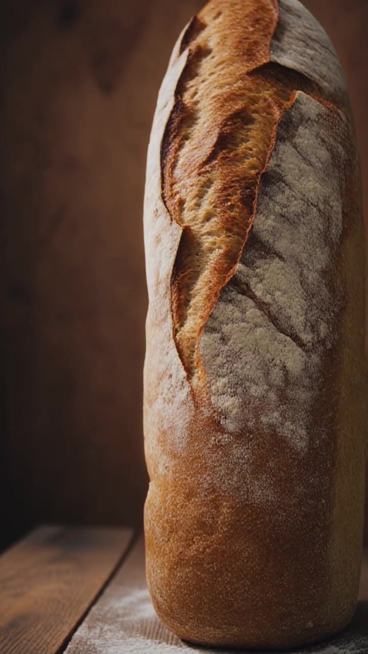 Freshly Baked Loaf of Sourdough Bread on a Rustic Wooden Table