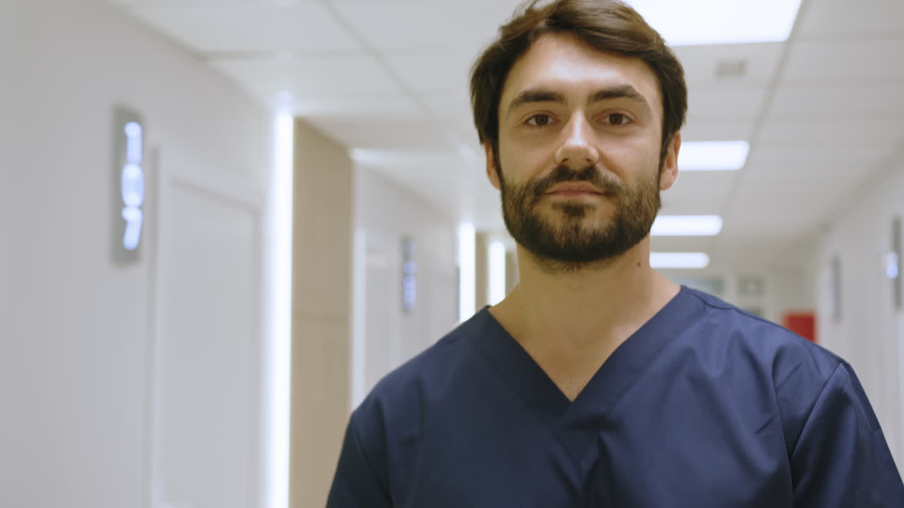 Doctor walking down a hospital hallway
