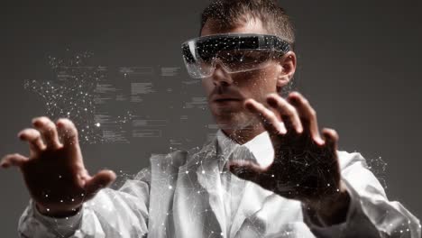 A Scientist Utilizing Advanced Augmented Reality Technology, Engaging with Digital Information in a Virtual Workspace for Innovative Research and Exploration