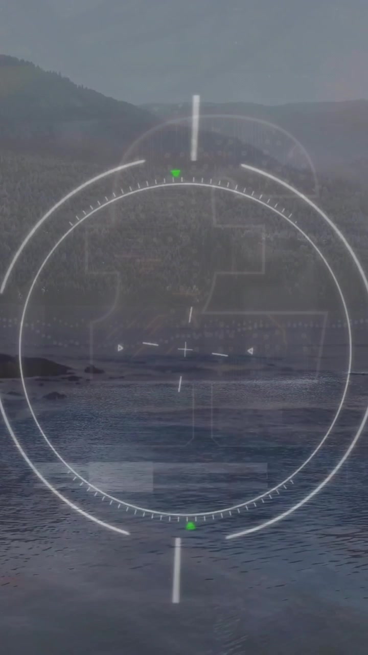 Animation of scope scanning over pound symbol and landscape