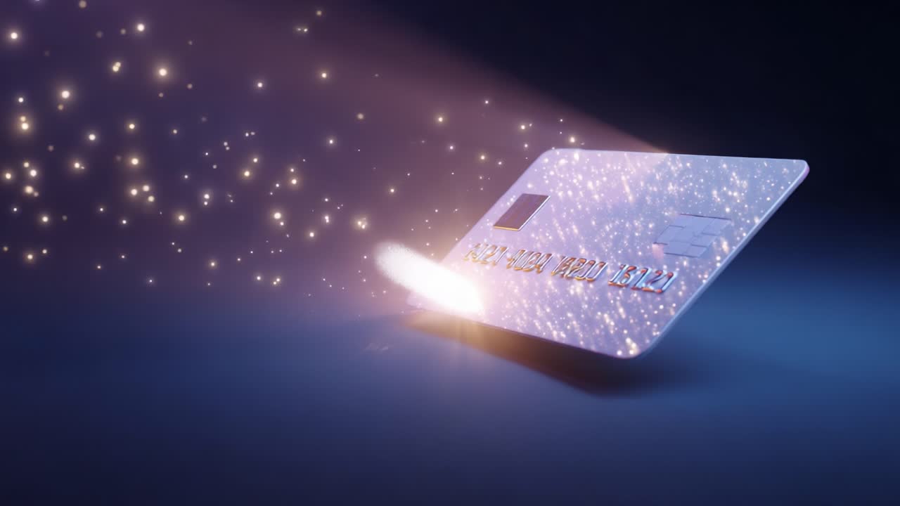 A Magical Journey of Transformation: Exploring the Enchantment of Digital Payment Cards with Glowing Stars and Sparkles Emerging from Their Surfaces