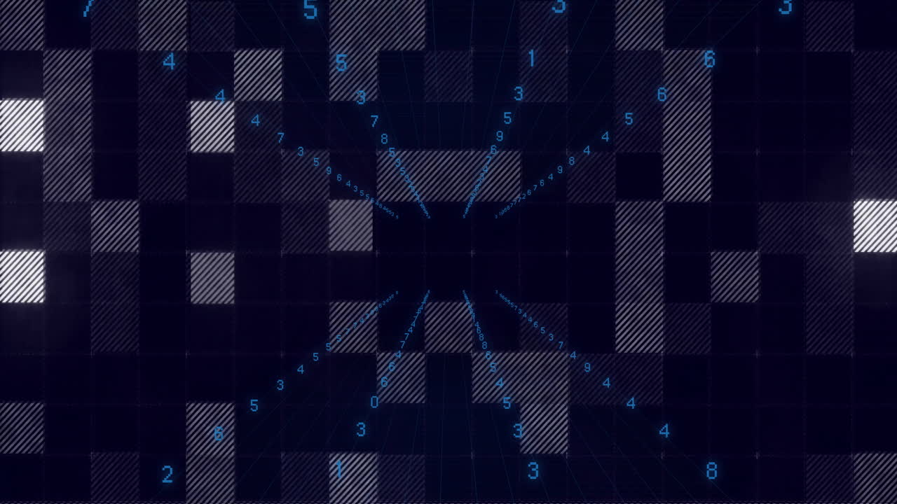 Animation of digital grid with numbers and lines creating futuristic data visualization