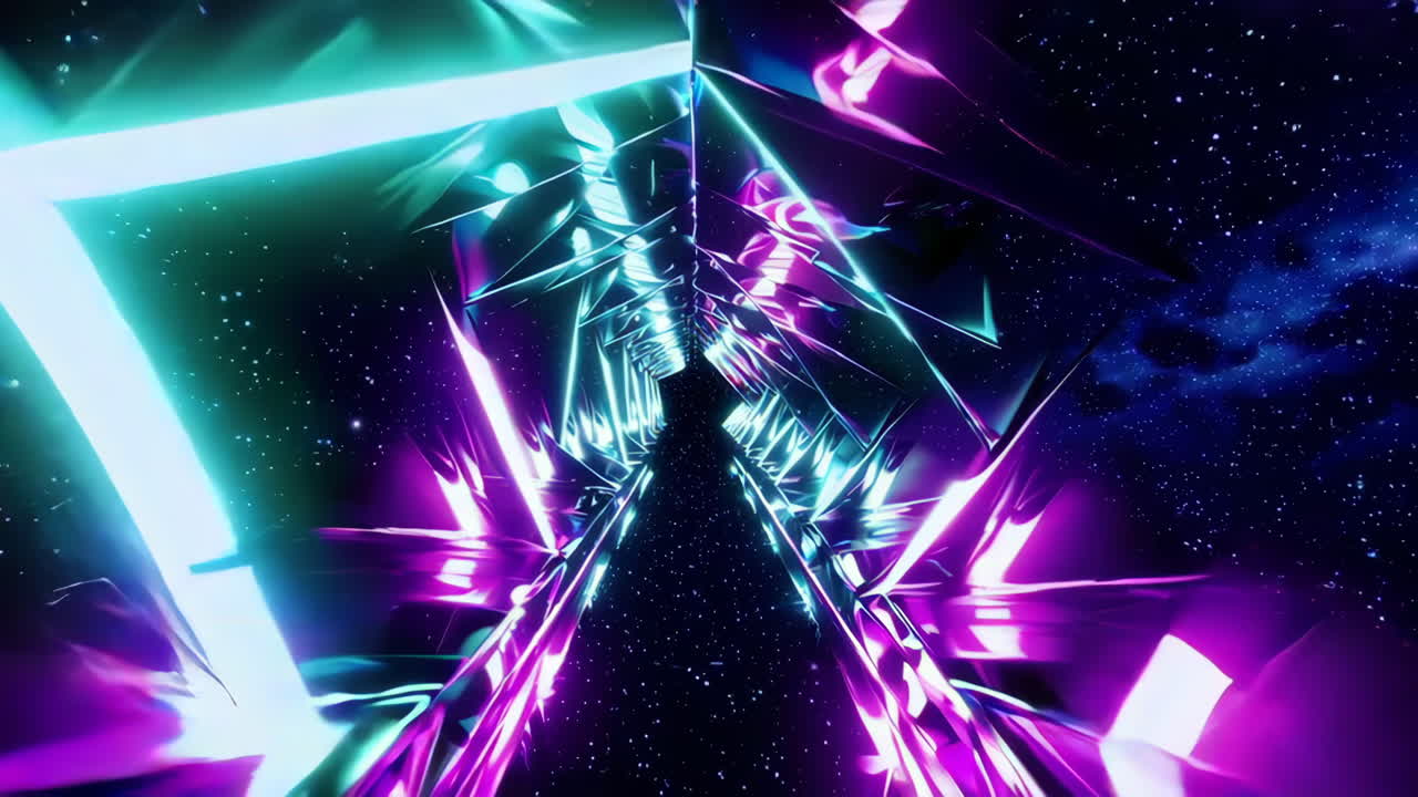 Glowing Neon Crystal Tunnel in Space