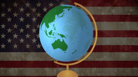 spinning globe against american flag in background