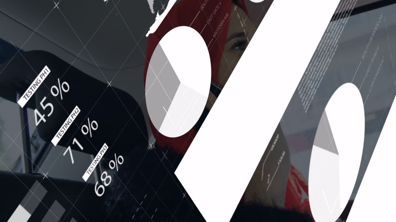 Animation of world map and percentage symbols with person using smartphone